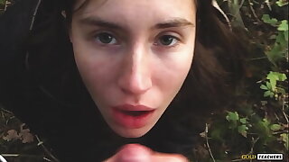 Young dim-witted Russian girl gives a blowjob in a German forest and acquisition bargain sperm in POV  (first homemade porn from family archive). #amateur #homemade #skinny #russiangirl #bj #blowjob #cum #cuminmouth #swallow